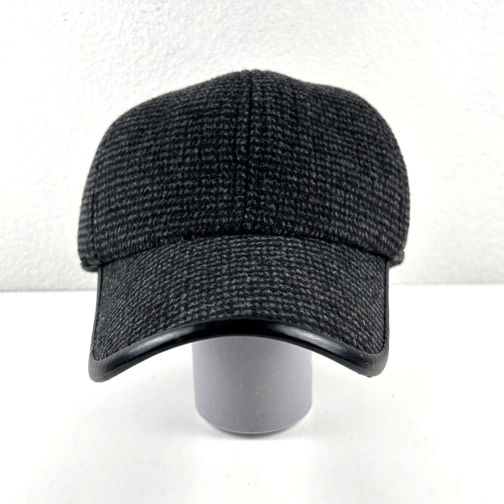 Baseball Cap Mens OSFM Charcoal Grey Ear Flaps Winter Hat Faux Leather Warm Cozy